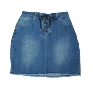 Cest Toi Black Label Women's Denim Mini Skirt with pockets Raw Hem